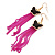 Black Enamel Butterfly & Deep Pink Chain Dangle Earrings In Gold Plating - 85mm Length - view 8
