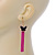 Black Enamel Butterfly & Deep Pink Chain Dangle Earrings In Gold Plating - 85mm Length - view 3