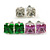 Set Of 3 Classic Crystal Square Cut Stud Earrings In Silver Tone (Green/ Purple/ Clear) - 8mm - view 2