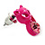 Teen's Deep Pink Crystal Kitty Stud Earrings In Silver Tone Metal - 12mm Length - view 2