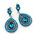 Light Blue Austrian Crystal Teardrop Earrings In Rhodium Plating - 50mm Length - view 2