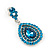 Light Blue Austrian Crystal Teardrop Earrings In Rhodium Plating - 50mm Length - view 3