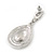 Bridal/ Prom/ Wedding Clear Austrian Crystal Teardrop Earrings In Rhodium Plating - 50mm Length - view 4