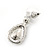 Small Pink, Clear Crystal Teardrop Earrings In Rhodium Plating - 25mm Length - view 3