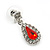Small Red, Clear Crystal Teardrop Earrings In Rhodium Plating - 25mm Length - view 2