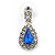 Small Blue, Clear Crystal Teardrop Earrings In Rhodium Plating - 25mm Length - view 2