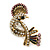 Exotic Multicoloured Crystal Bird Stud Earrings In Antique Gold Plating - 35mm Length - view 5