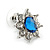 Small Blue, Clear Diamante Stud Earrings In Silver Plating - 15mm In Length - view 2