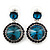 Teal, Dark Blue Crystal Round Drop Earrings In Rhodium Plating - 33mm Length