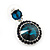 Teal, Dark Blue Crystal Round Drop Earrings In Rhodium Plating - 33mm Length - view 2