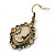 Vintage Inspired Champagne Crystal Cameo Drop Earrings In Antique Gold Metal - 45mm Length - view 3