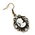 Vintage Inspired Clear Crystal Cameo Drop Earrings In Antique Gold Metal - 45mm Length - view 2