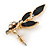 Black Enamel, Clear Crystal Flower Drop Earrings In Gold Plating - 40mm Length - view 5