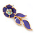 Purple Enamel, AB Crystal Flower Drop Earrings In Gold Plating - 40mm Length - view 4