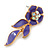 Purple Enamel, AB Crystal Flower Drop Earrings In Gold Plating - 40mm Length - view 5