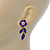 Purple Enamel, AB Crystal Flower Drop Earrings In Gold Plating - 40mm Length - view 3