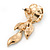 Teal Green Enamel, Clear Crystal Flower Drop Earrings In Gold Plating - 40mm Length - view 6