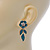 Teal Green Enamel, Clear Crystal Flower Drop Earrings In Gold Plating - 40mm Length - view 3