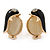 Black Enamel Cat Eye Penguin Stud Earrings In Gold Plating - 20mm Length