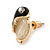 Black Enamel Cat Eye Penguin Stud Earrings In Gold Plating - 20mm Length - view 4