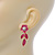 Pink Enamel, Clear Crystal Flower Drop Earrings In Gold Plating - 40mm Length - view 3