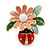Multicoloured Enamel Flower & Ladybug Stud Earrings In Gold Metal - 23mm Width - view 4