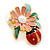 Multicoloured Enamel Flower & Ladybug Stud Earrings In Gold Metal - 23mm Width - view 5
