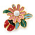 Multicoloured Enamel Flower & Ladybug Stud Earrings In Gold Metal - 23mm Width - view 8
