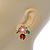 Multicoloured Enamel Flower & Ladybug Stud Earrings In Gold Metal - 23mm Width - view 3