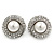 Button Shape Pearl Crystal Clip On Earrings In Rhodium Plating - 23mm Diameter