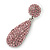 Bridal, Prom, Wedding Pave Pink Austrian Crystal Teardrop Earrings In Rhodium Plating - 48mm Length - view 7