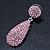 Bridal, Prom, Wedding Pave Pink Austrian Crystal Teardrop Earrings In Rhodium Plating - 48mm Length - view 5