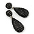 Pave Jet Black Austrian Crystal Teardrop Earrings In Rhodium Plating - 48mm Length - view 9