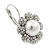Rhodium Plated Clear Crystal, Glass Pearl 'Daisy' Drop Earrings With Leverback Closure - 30mm Length - view 6