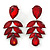 Statement Burgundy Red Glass Crystal Leaf Drop Earrings In Rhodium Plating - 53mm L