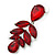 Statement Burgundy Red Glass Crystal Leaf Drop Earrings In Rhodium Plating - 53mm L - view 4
