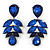 Statement Navy Blue Glass Crystal Leaf Drop Earrings In Rhodium Plating - 53mm L