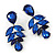 Statement Navy Blue Glass Crystal Leaf Drop Earrings In Rhodium Plating - 53mm L - view 7