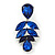 Statement Navy Blue Glass Crystal Leaf Drop Earrings In Rhodium Plating - 53mm L - view 3
