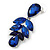 Statement Navy Blue Glass Crystal Leaf Drop Earrings In Rhodium Plating - 53mm L - view 4