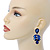 Statement Navy Blue Glass Crystal Leaf Drop Earrings In Rhodium Plating - 53mm L - view 2
