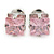 Cz Pink Square Stud Earrings In Silver Tone - 7mm