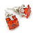 Cz Carrot Red Square Stud Earrings In Silver Tone - 7mm - view 2