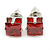 Cz Red Square Stud Earrings In Silver Tone - 7mm - view 2