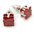 Cz Red Square Stud Earrings In Silver Tone - 7mm - view 3