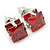 Cz Red Square Stud Earrings In Silver Tone - 7mm - view 4