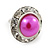 Deep Pink Acrylic Bead, Diamante Button Stud Earrings In Silver Tone - 15mm Diameter - view 3