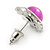 Deep Pink Acrylic Bead, Diamante Button Stud Earrings In Silver Tone - 15mm Diameter - view 4