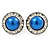 Blue Acrylic Bead, Diamante Button Stud Earrings In Silver Tone - 15mm Diameter
