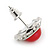 Red Acrylic Bead, Diamante Button Stud Earrings In Silver Tone - 15mm Diameter - view 5